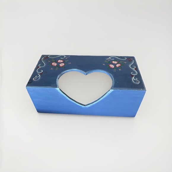 Vintage Hand Painted Wooden Kleenex Holder Floral Whimsical 80s - Picture 1 of 6